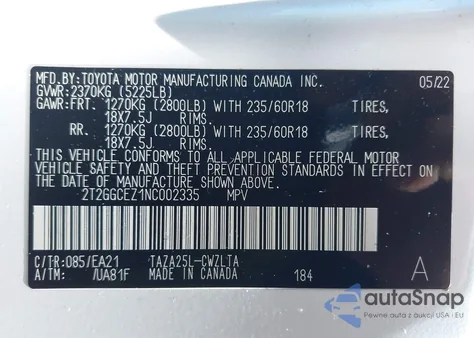 2022 Lexus Nx 350 Premium из США, поврежденный, VIN 2T2GGCEZ1NC002335